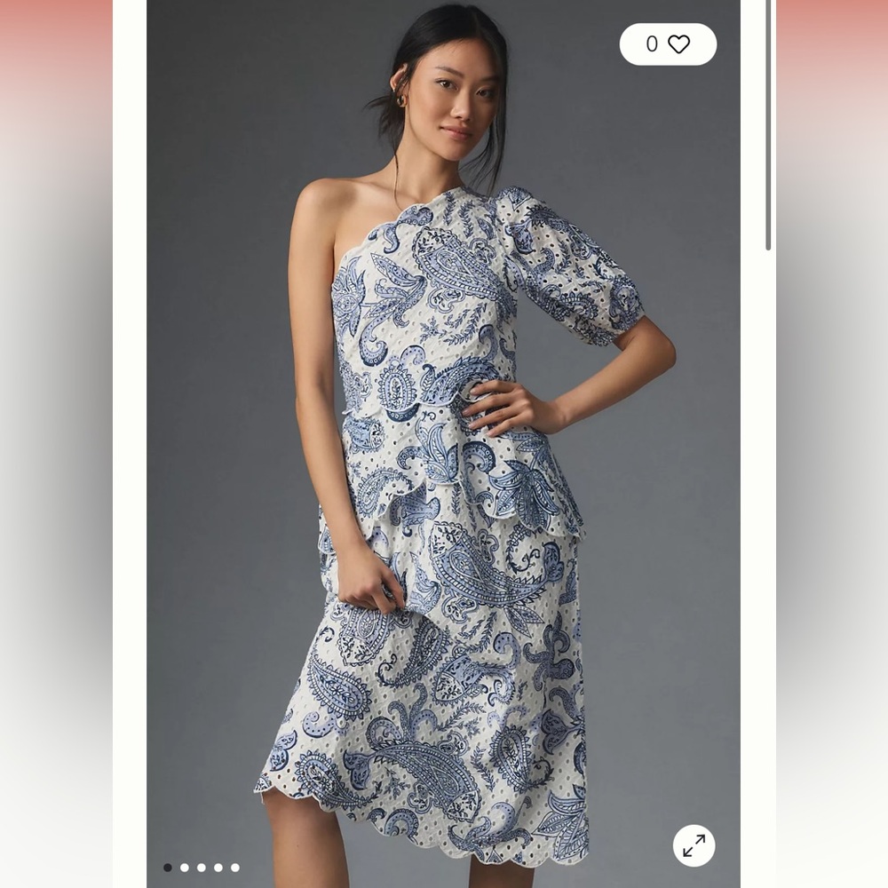 FARM Rio One-Shoulder Eyelet Midi Dress